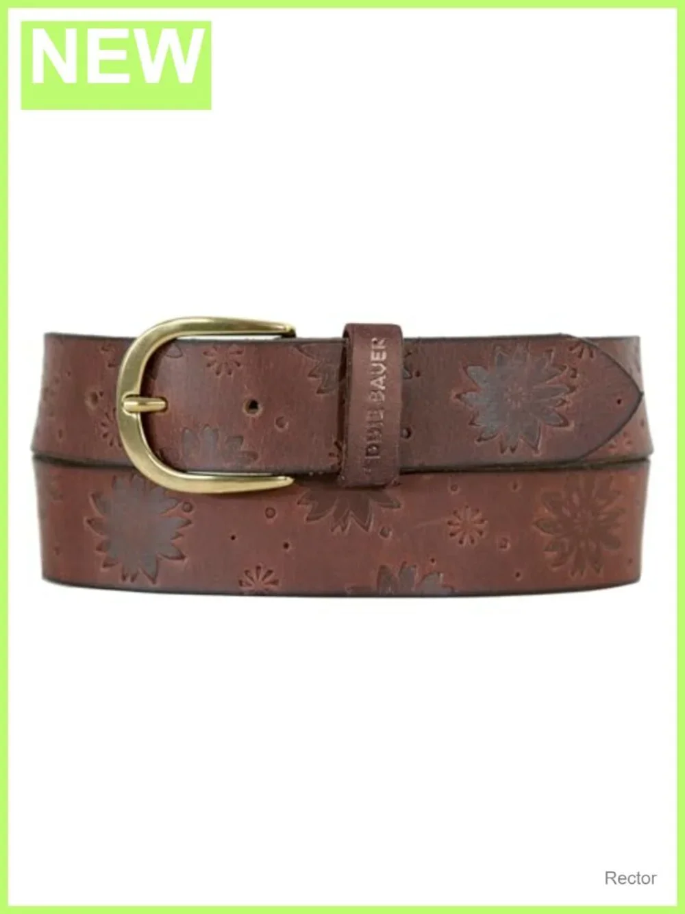 Genuine Leather Floral Tooled Belt with Silver Metal Buckle